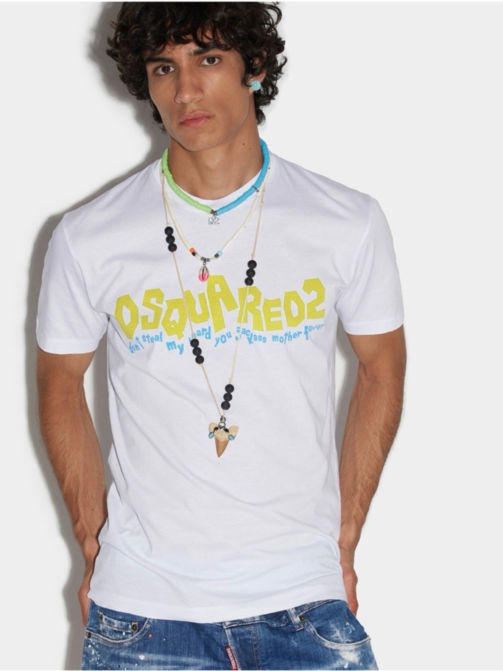 DSQUARED2 White Tee with Yellow Graphic